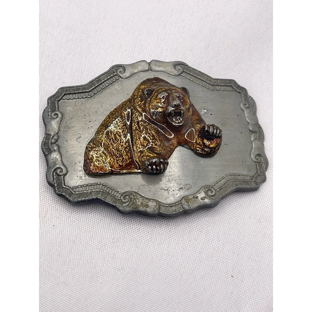 Grizzly Bear Belt Buckle Hunter Sportsman Mountains‎ Nature Vtg. 70s Raintree